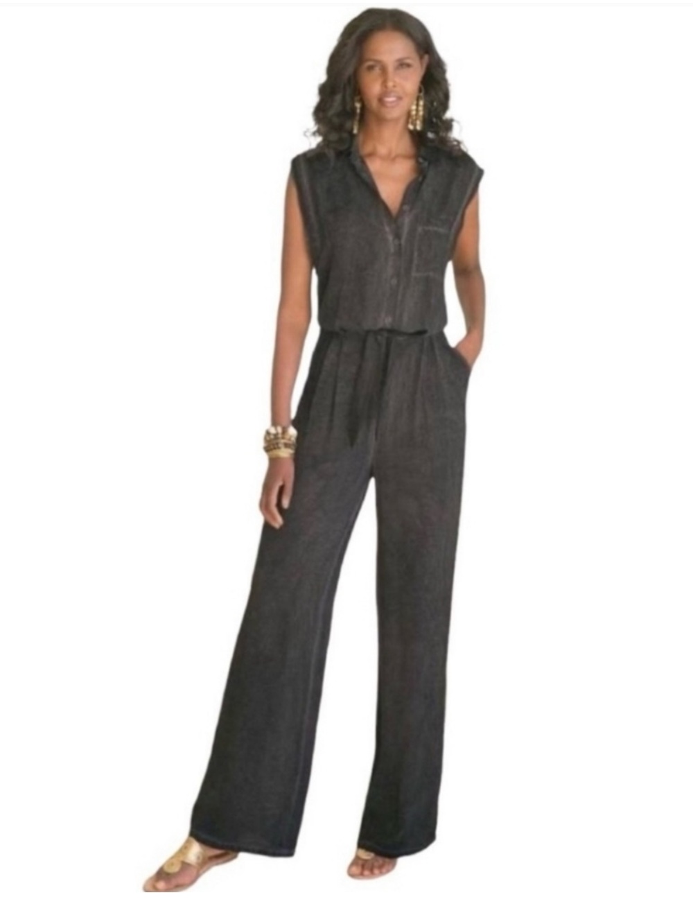 Soft Surroundings Camilla Jumpsuit in Washed Charcoal Gray Size XS